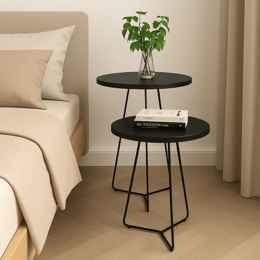 Kit 2 Mesas de Cabeceira Industrial com Pés de Ferro Preto