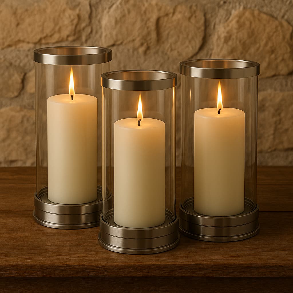 Kit 3 Suportes Para Vela 7 Dias 18 cm Vidro e Alumínio