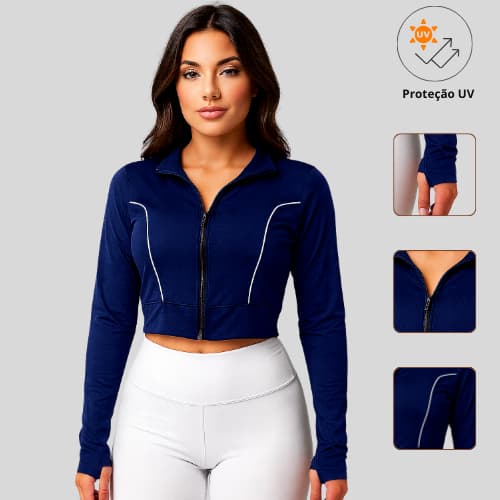 Casaquinho Casaco Cropped Blusa Proteção Solar UV  com Zíper Academia