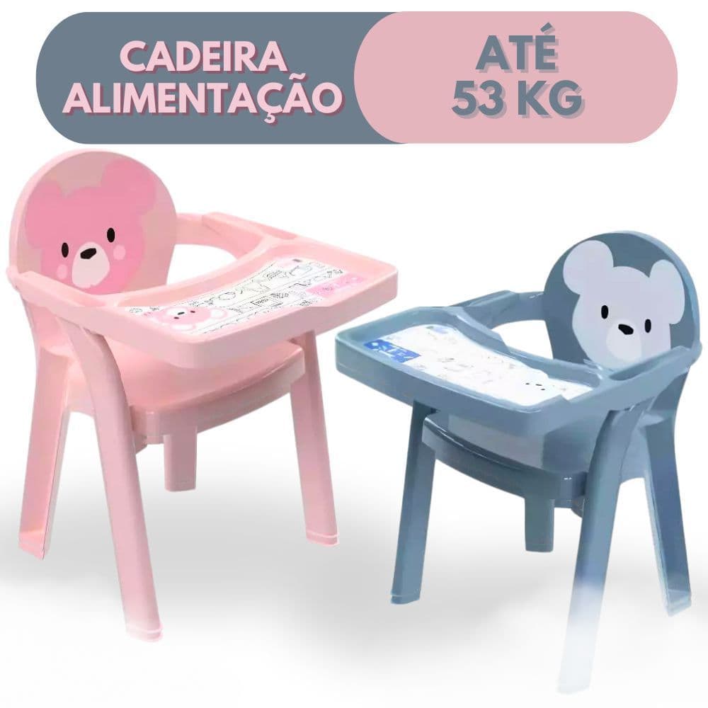 Poltrona de Alimentação Infantil Cadeira Portátil Plasutil Bebê Bandeja Para Colorir - Azul e Rosa