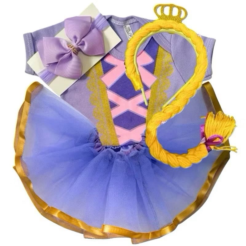 Body + Saia + Tiara Bebê Fantasia Mesversario Menina - Rapunzel