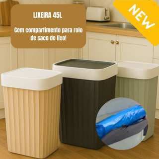 Lixeira Grande Resistente 45 Litros Com Compartimento Para Sacos de Lixo