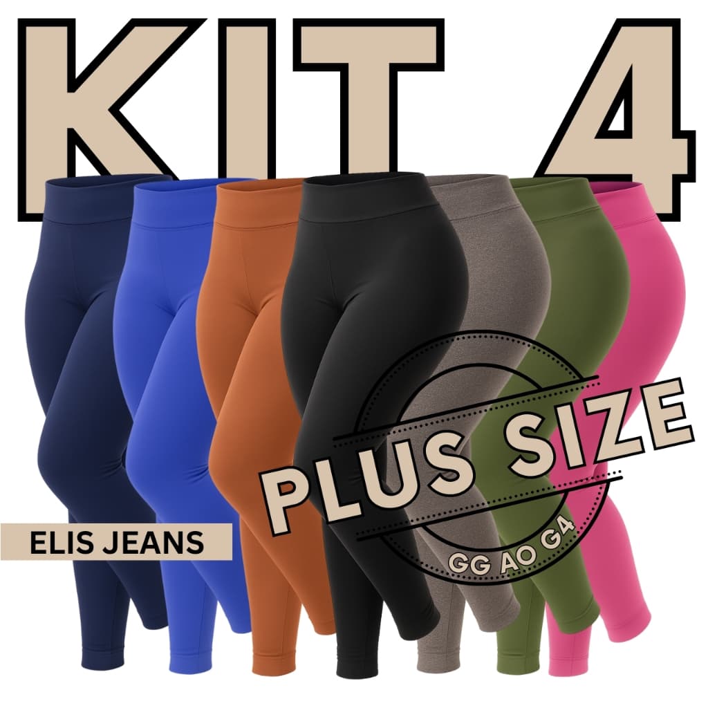 Kit 4 Calças Legging Plus Size Fitness Feminina Cintura Alta Leg Suplex Academia Zero Transparência