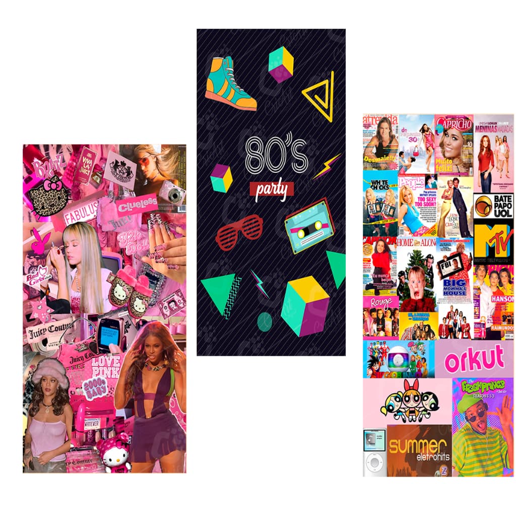 1 Painel tecido subl. Vertical decor FESTA ANOS 60 70 80 90