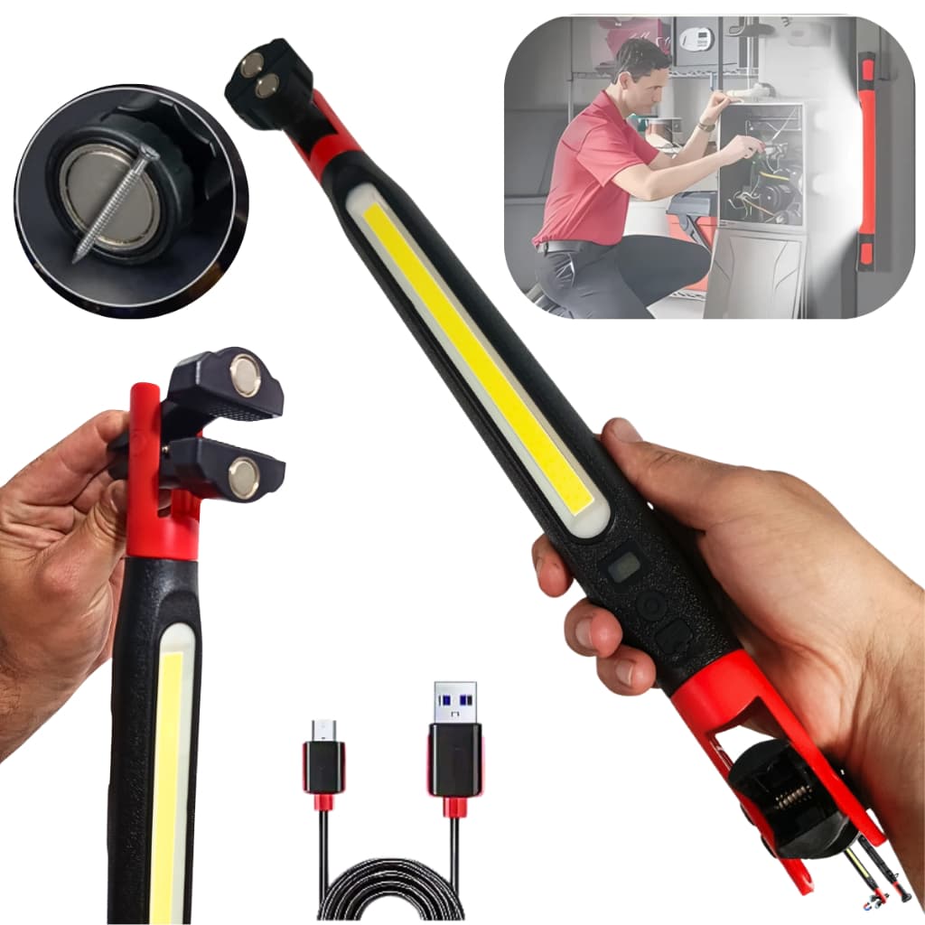 Lanterna Luz Led Recarregavel Acampamento Viagem Manutenção Com Ima Gancho Gira 360°