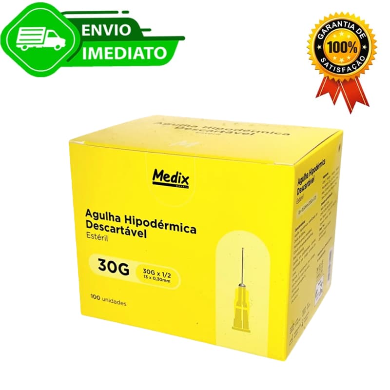 Agulha Hipodérmica 13x0,30mm 30G 1/2 C/100 Unidades - Medix