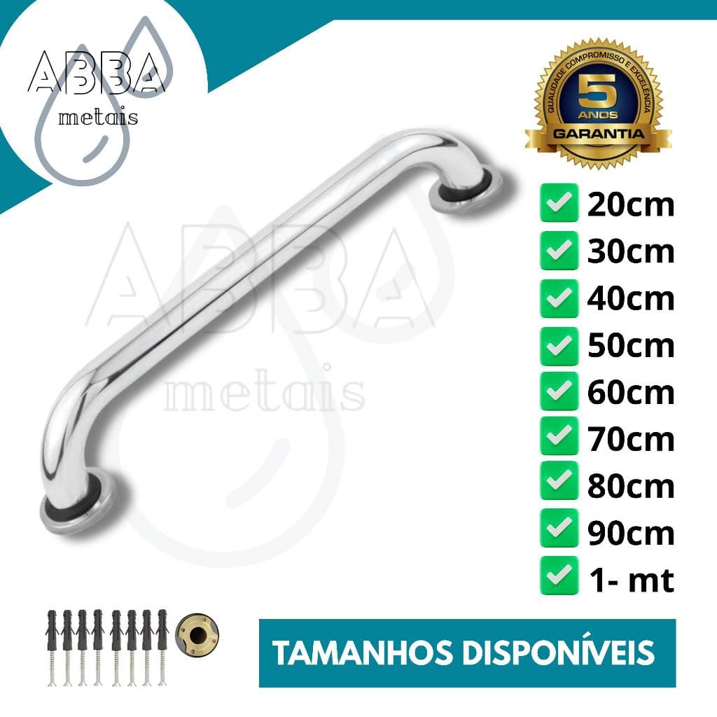 Alça de Apoio em Alumínio – Tamanhos de 20cm a 1m Segurança no Banheiro, Idosos e PCD