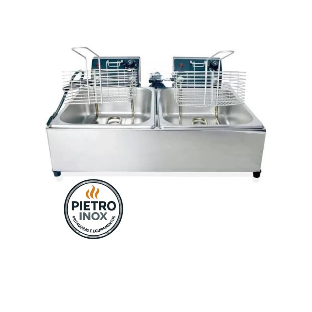 FRITADEIRA ELÉTRICA 10 LITROS (5 LITROS CADA CUBA) PARA BATATAS E PORÇÕES EM GERAL