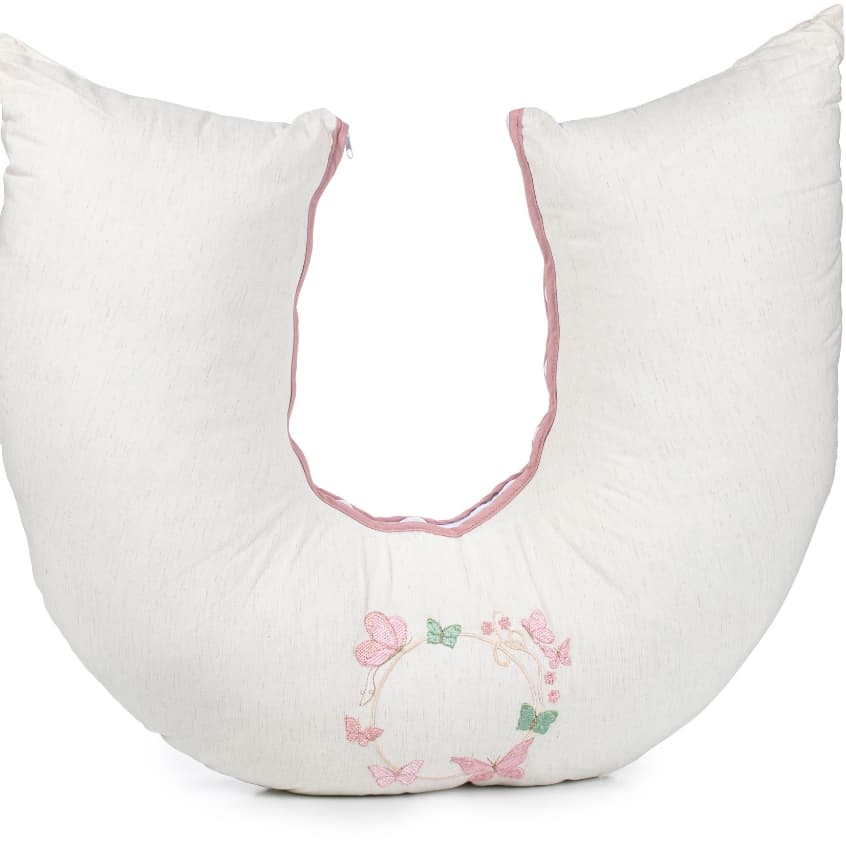Almofada Amamentação Borboleta Jardim Encantado Flores Linho  Bordada 100% Algodão Menina