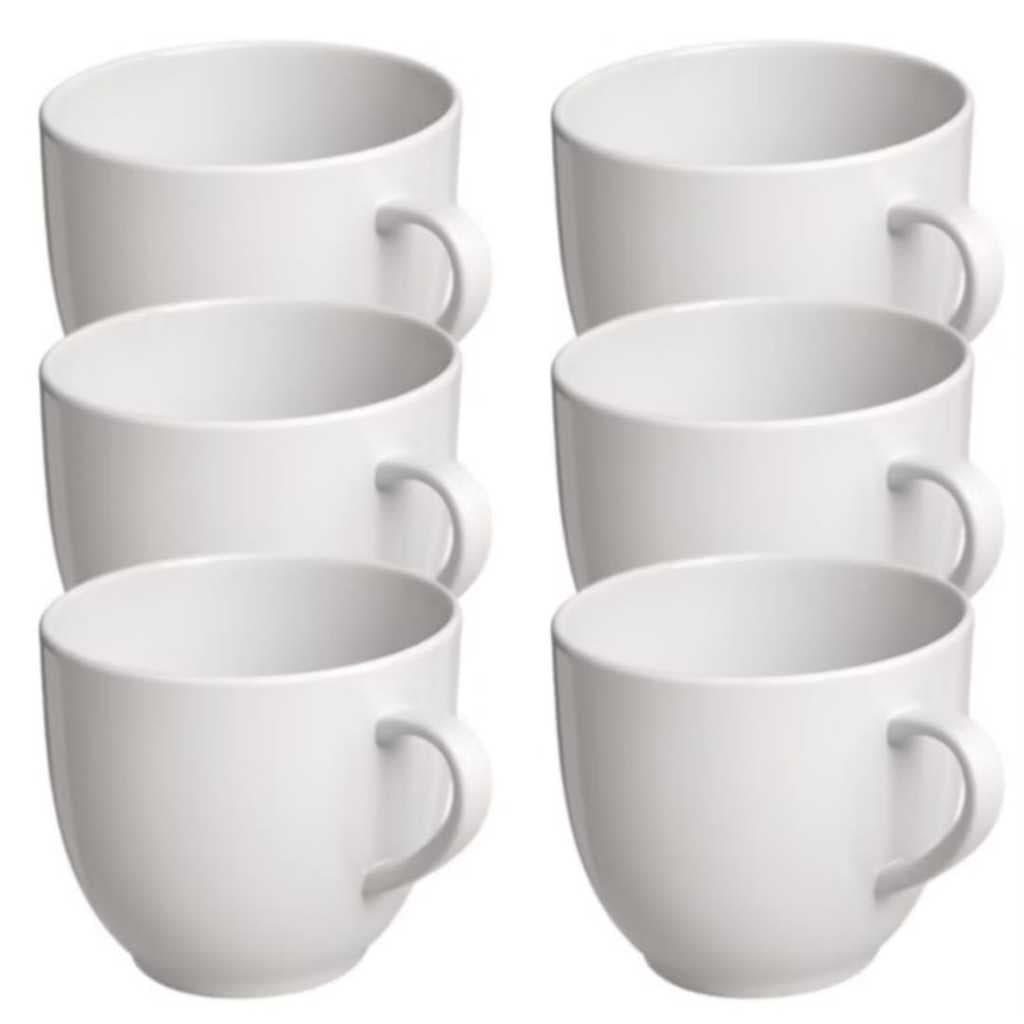 Jogo Xicara 6 Conjunto Porcelana Branca Lisa Cha Cafe Leite 170ml Chicara Hotel Casa Cozinha.