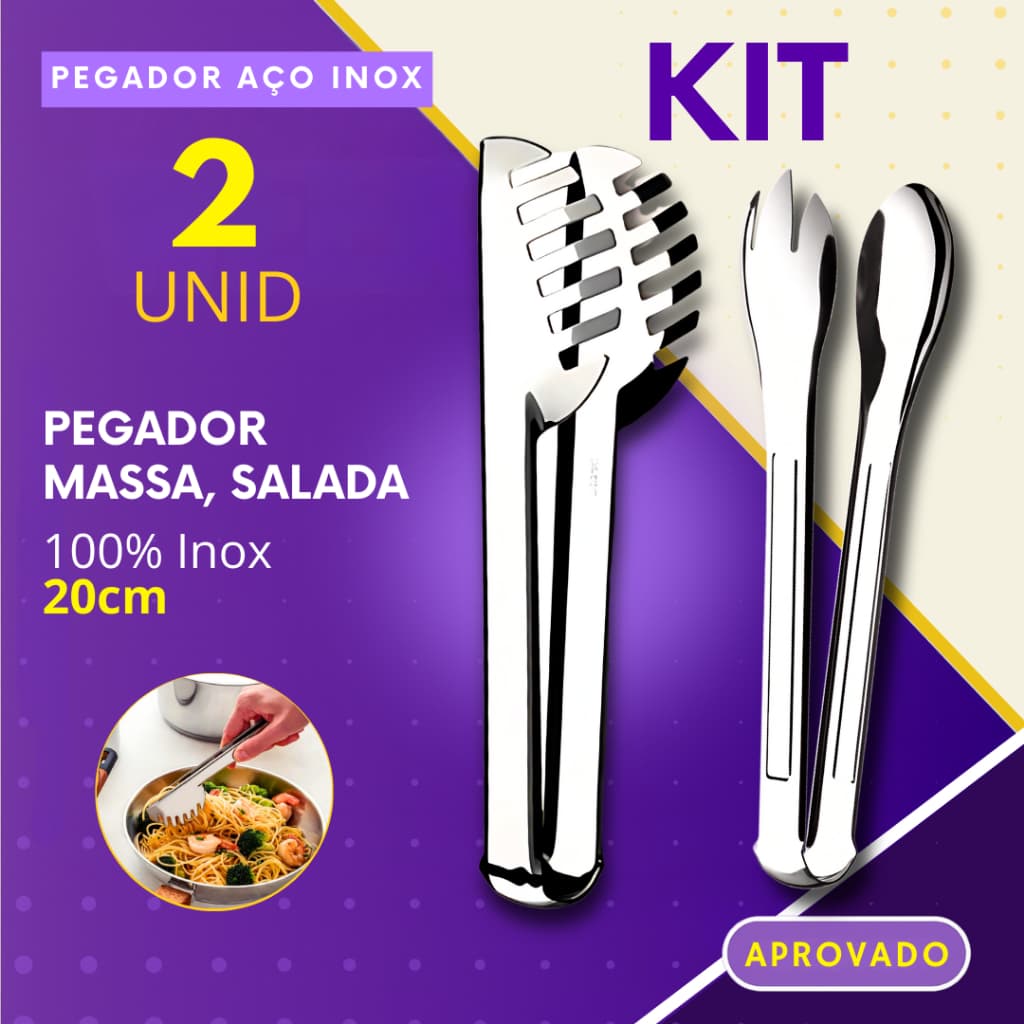 Pegador de Massa e Salada Kit 2 ou 1 Peça Inox para Macarrão Saladas Cozinha Restaurante e Buffet