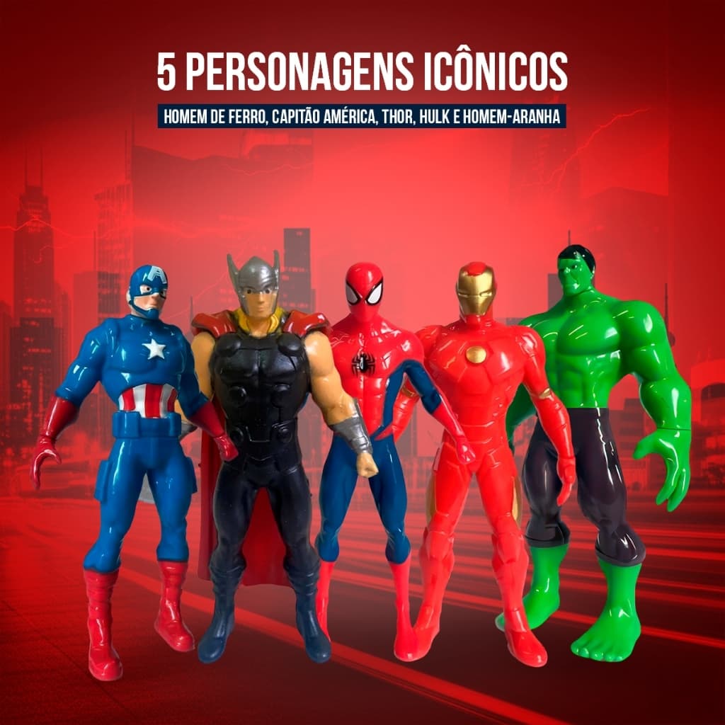 Kit 5 Bonecos Colecionáveis Marvel  Vingadores Homem Aranha Hulk Homem De Ferro Capitão América/Pantera