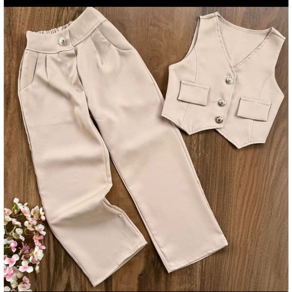 Conjunto Infantil Juvenil Alfaiataria Colete e Calça Pantalona Elegante Casual