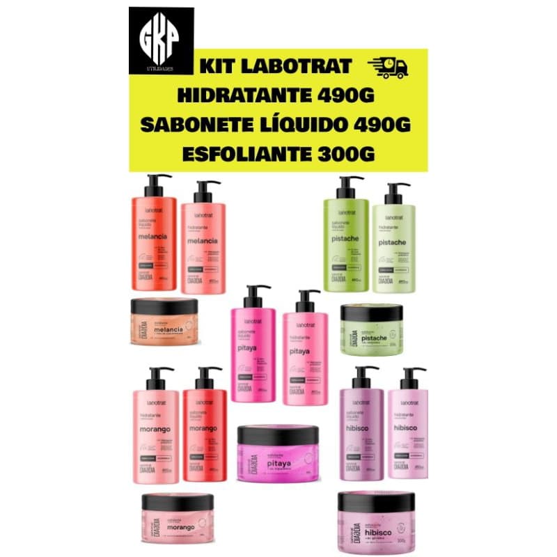 KIT LABOTRAT HIDRATANTE 490ML+ SABONETE LÍQUIDO 490ML+ ESFOLIANTE 300ML( ESCOLHA O SEU)