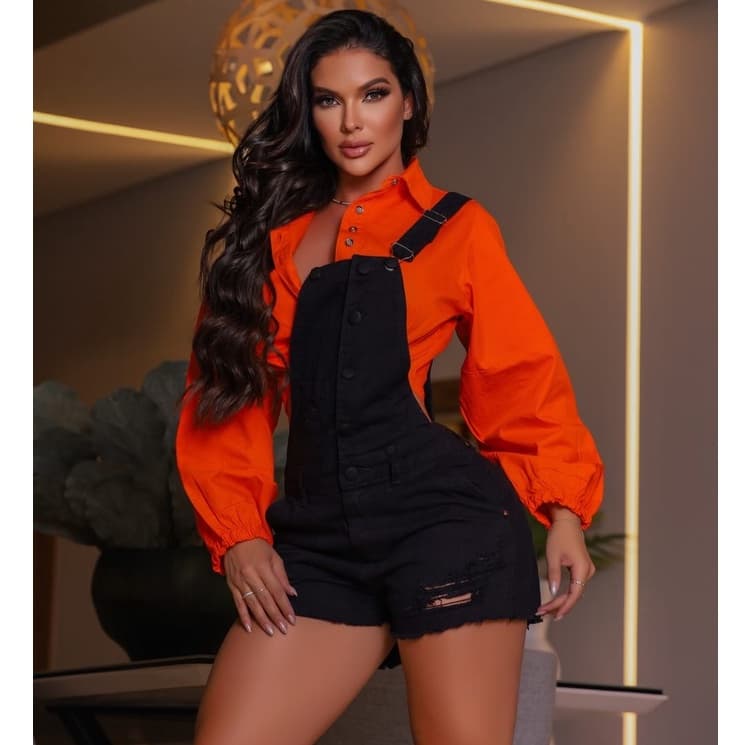 Jardineira Preta 36 ao 46 de Short Feminina Plus Size