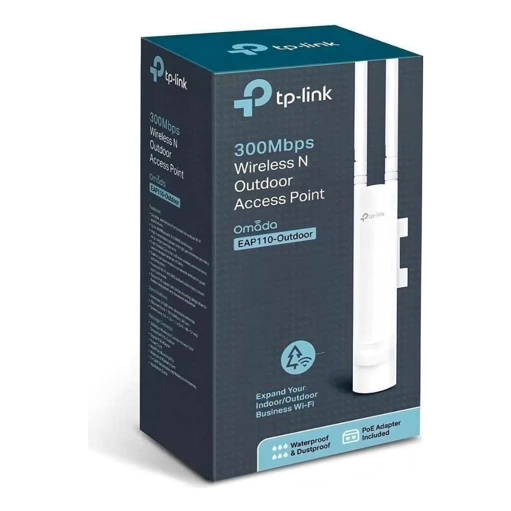 Access Point Externo TP-Link Omada EAP110O-Outdoor Wireless N 300mbps 2,4GHz PoE Passivo Cor Branco