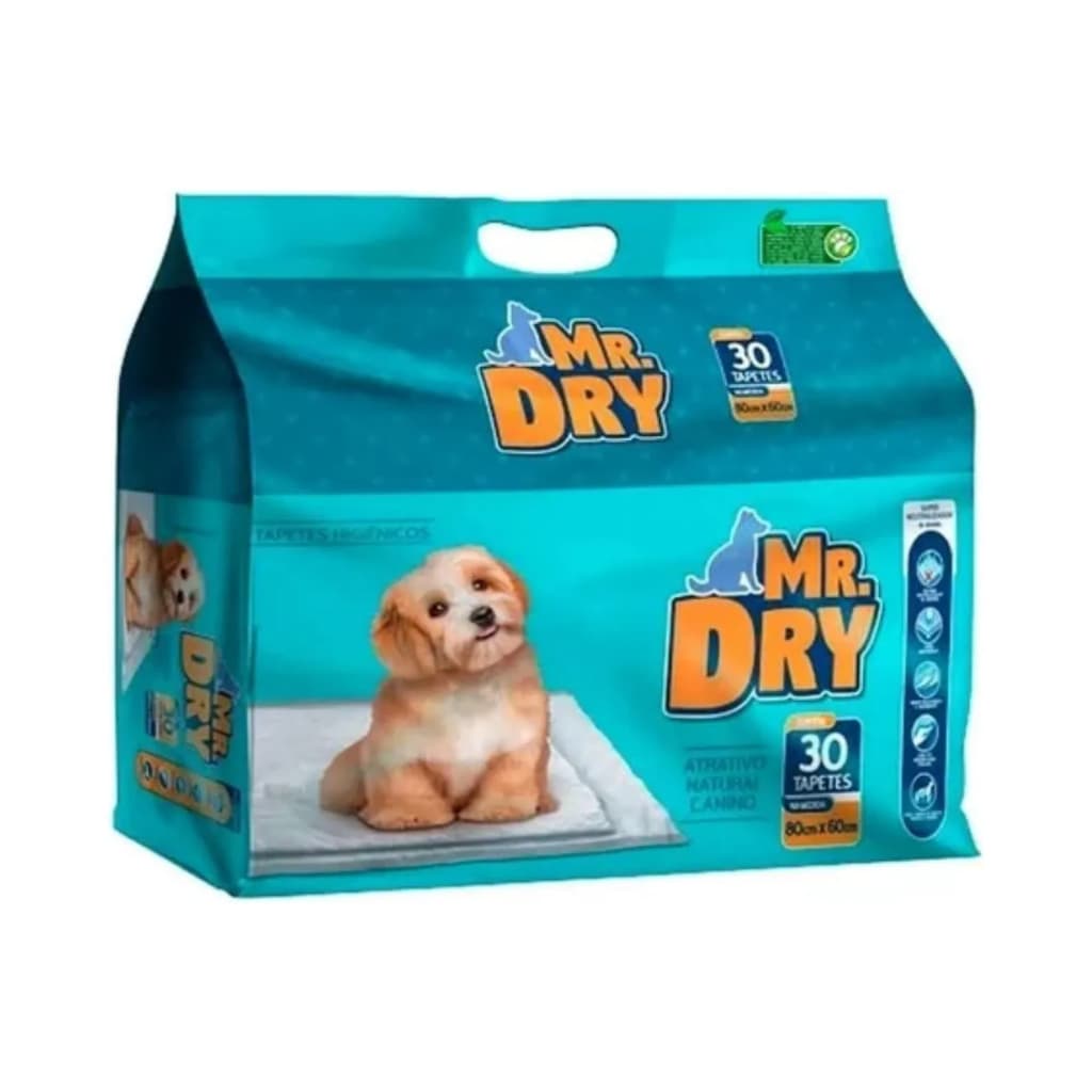 Tapete Higiênico Mr Dry 80x60cm 30 Unidades Super Absorvente para Cães Filhotes Não Vaza