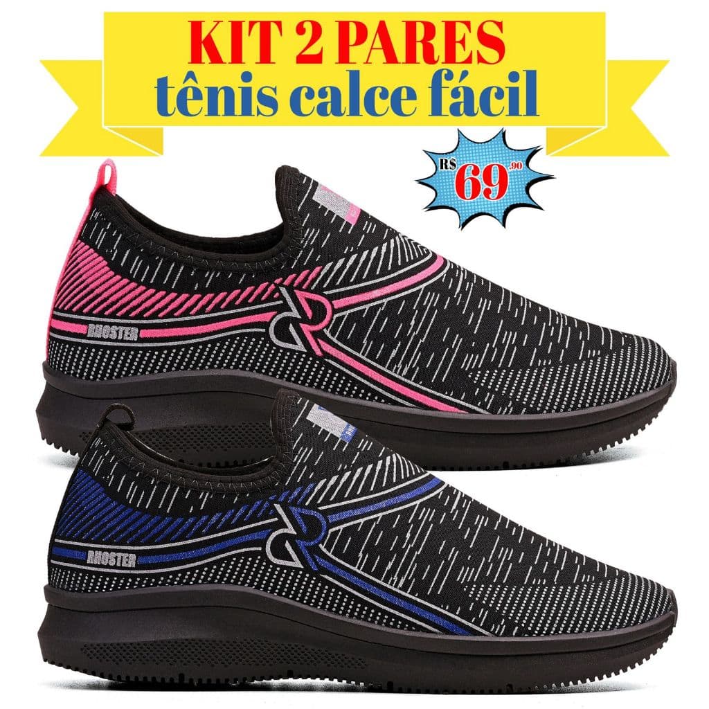 Kit 2 Pares Tênis Slip On Adulto Calce Fácil Esportivo Casual