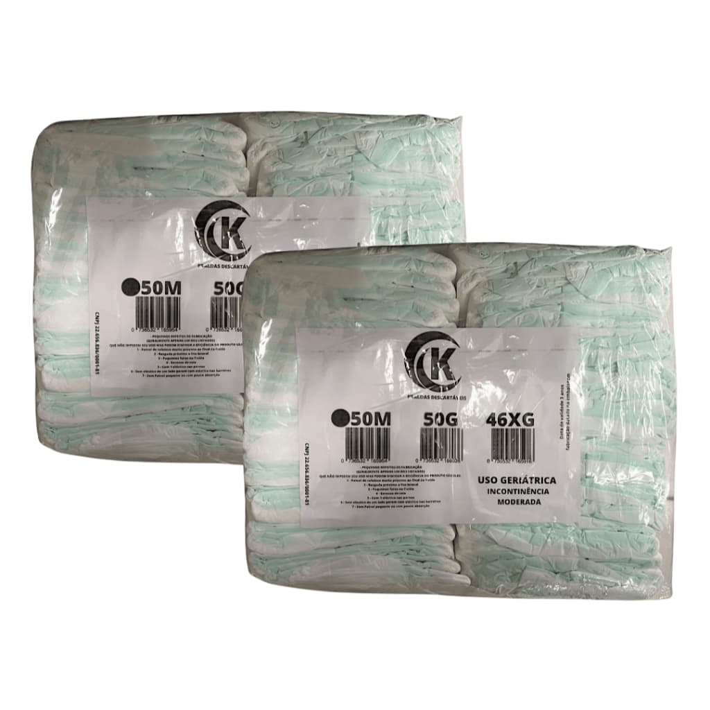 Kit 2 Fralda Geriátrica Adulto Segunda Linha Com 100 Unidades Tamanho Médio Incontinência Moderada