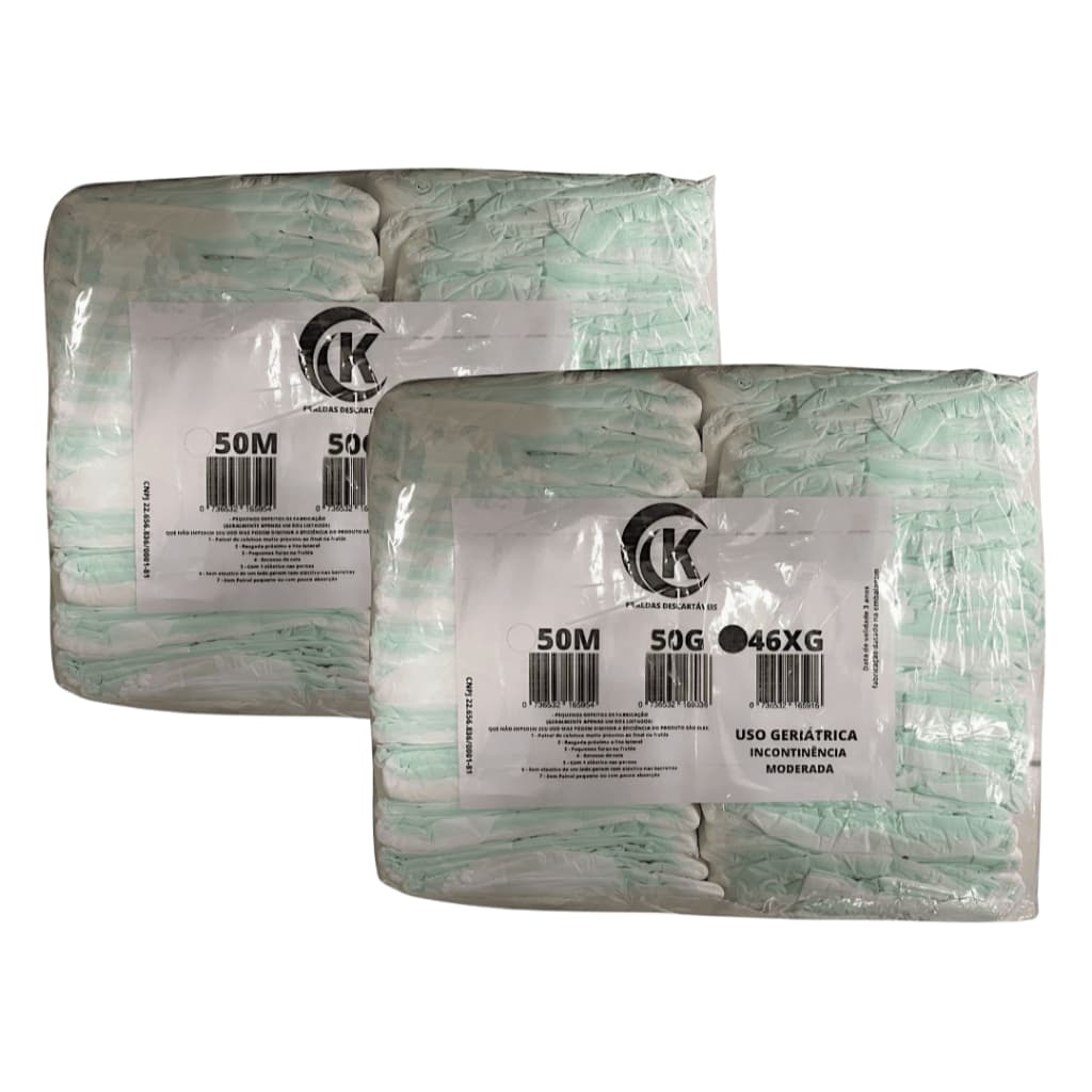 Kit 2 Fralda Geriátrica Adulto Segunda Linha Com 92 Unidades Extra Grande Incontinência Moderada