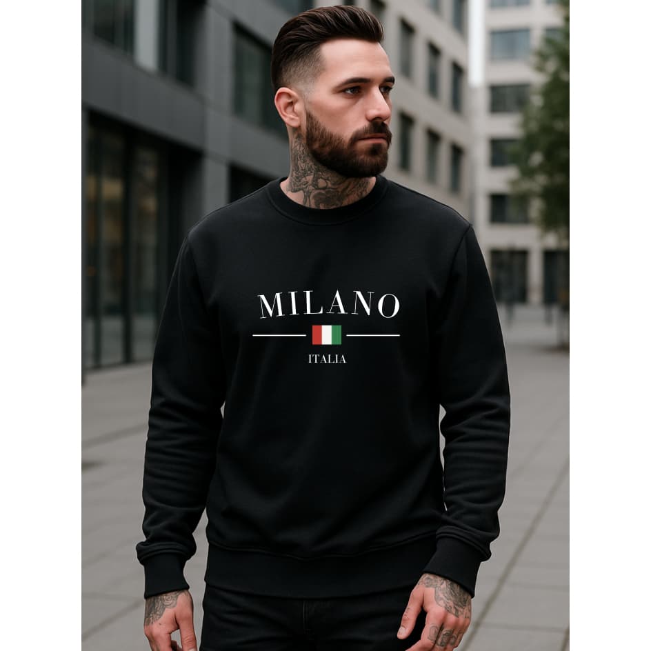 Blusa Moletom Gola Careca Suéter Estampado Milano Italy Unissex