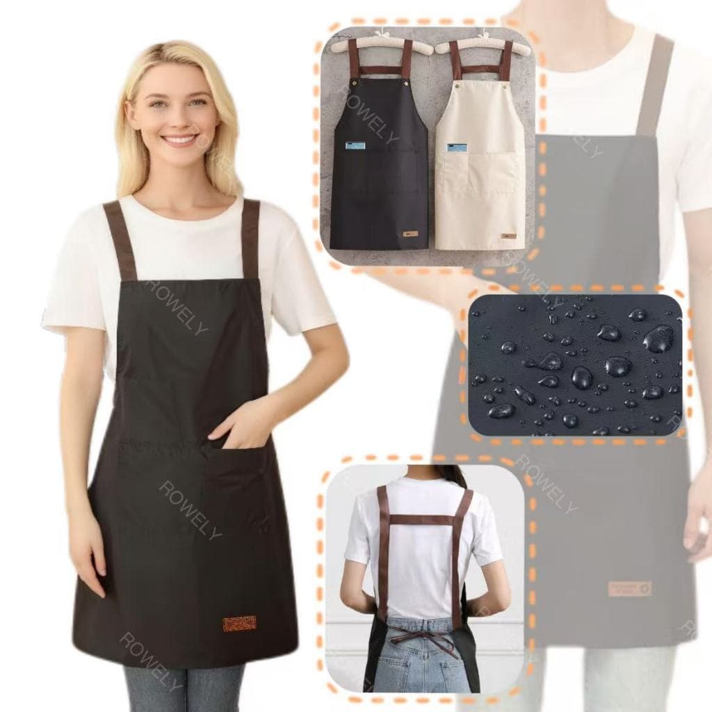 Avental Simples com Babador em Cor Contrastante - Avental de Cozinha Impermeável e Resistente a Óleo