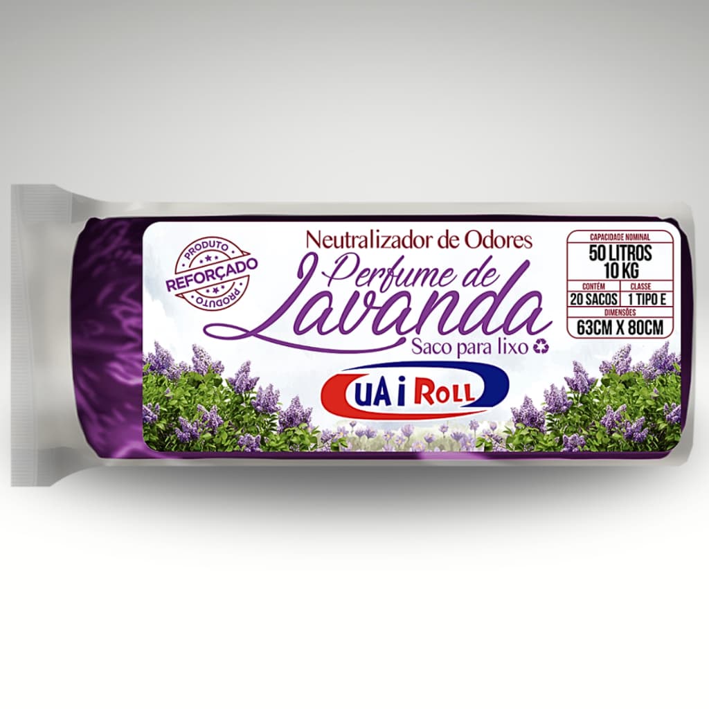 Saco De Lixo 50 Litros Perfumado Neutralizador De Odores Aroma De Lavanda Reforçado