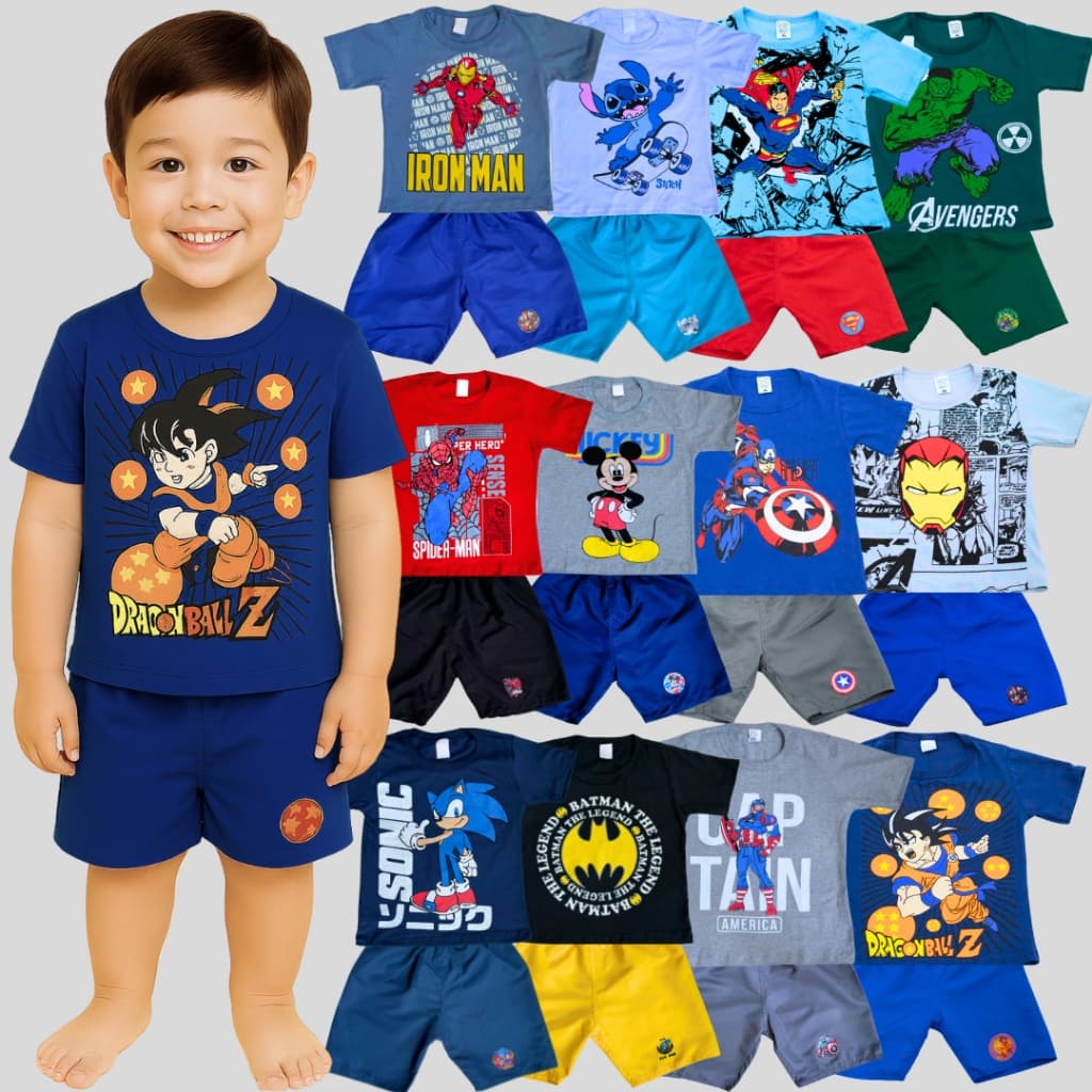 Kit Infantil Sortido 8  Peças De Roupas Menino Verão - Sendo 4 Camisetas + 4 Bermudas