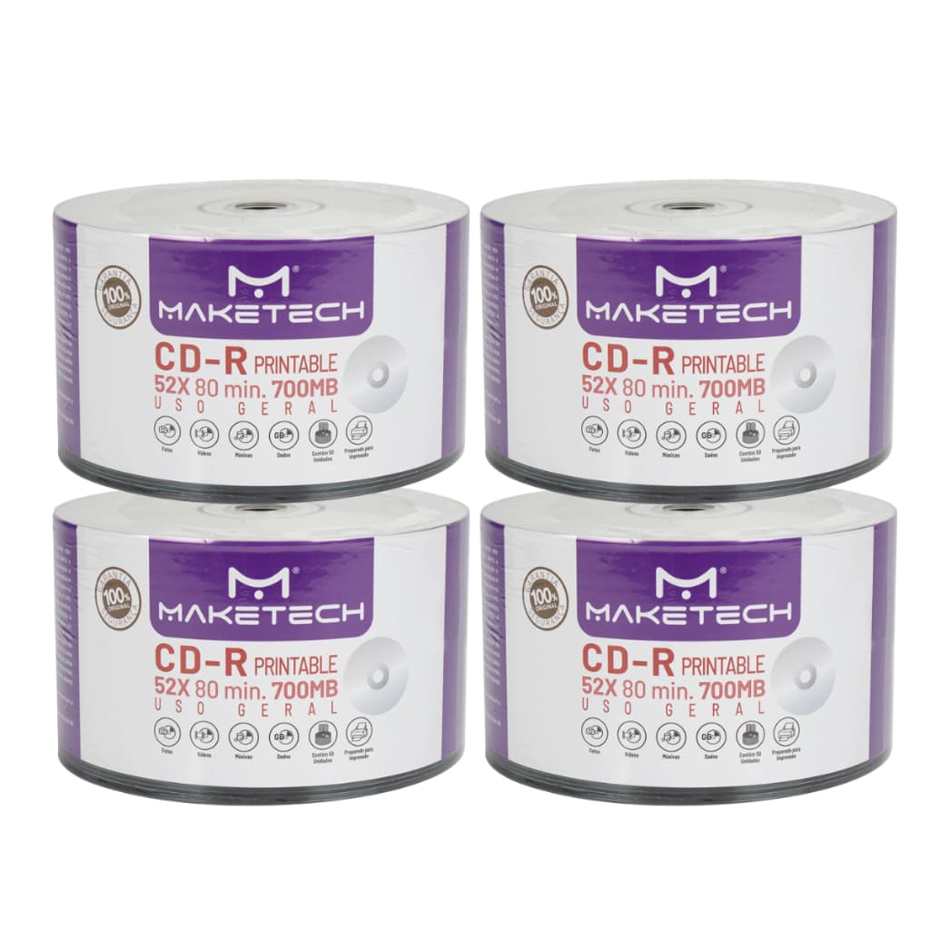 Kit 200 CD-R Mídia Gravável 52x 80 Min. 700MB CD Virgem Gravação de Dados
