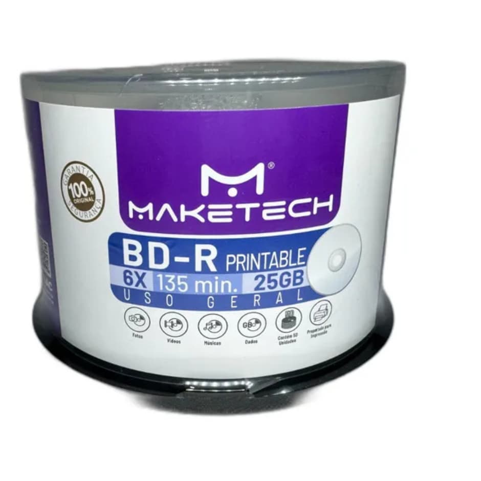 50 Bluray Maketech Printable 25 Gb 135 Minutos 6x Escura