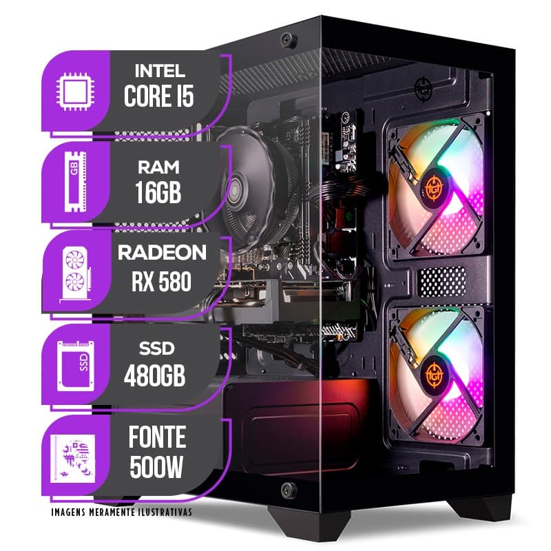 PC Gamer Mancer, Intel Core i5, RX 580 8GB, 16GB DE RAM, SSD 480GB, Fonte 500W 80 Plus