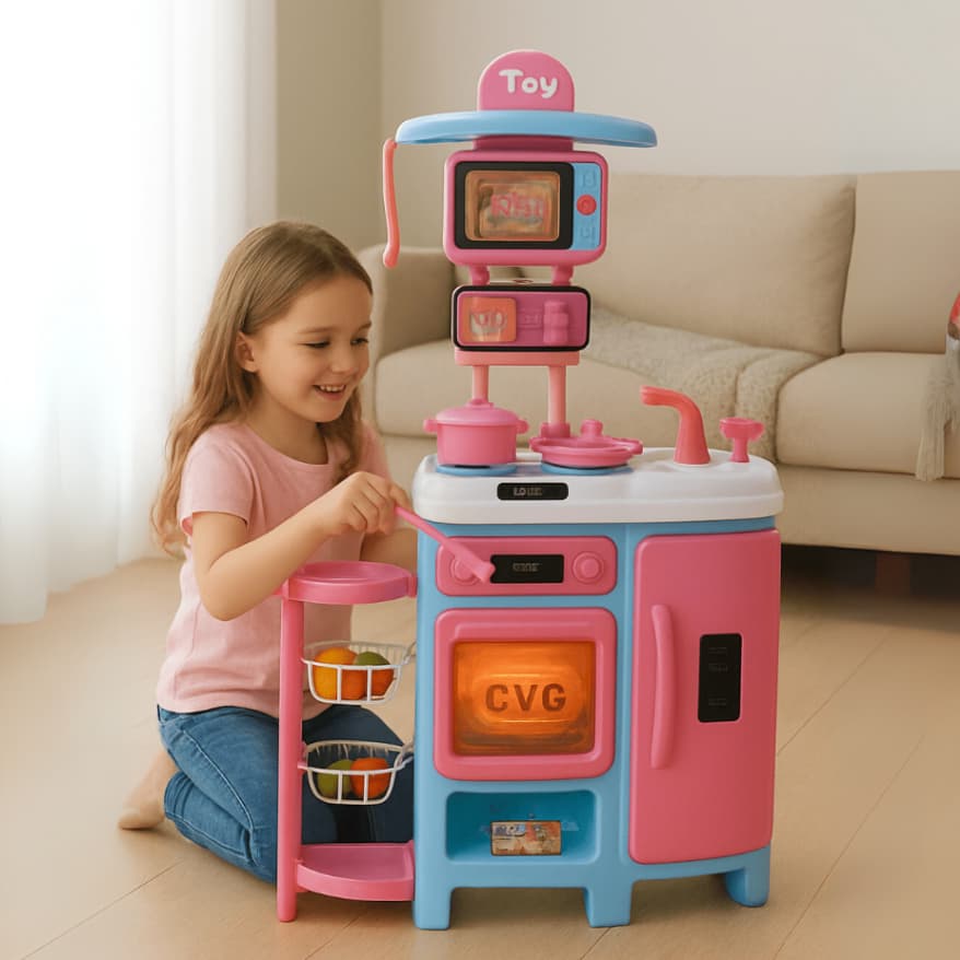 Cozinha Infantil Completa com Geladeira Forno Fogão Micro-ondas Torneira que Sai Água de Verdade 571