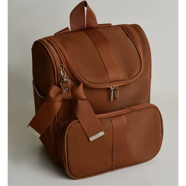 Mochila Maternidade Marrom Luxo Lisa ou Personalizada com Bordado