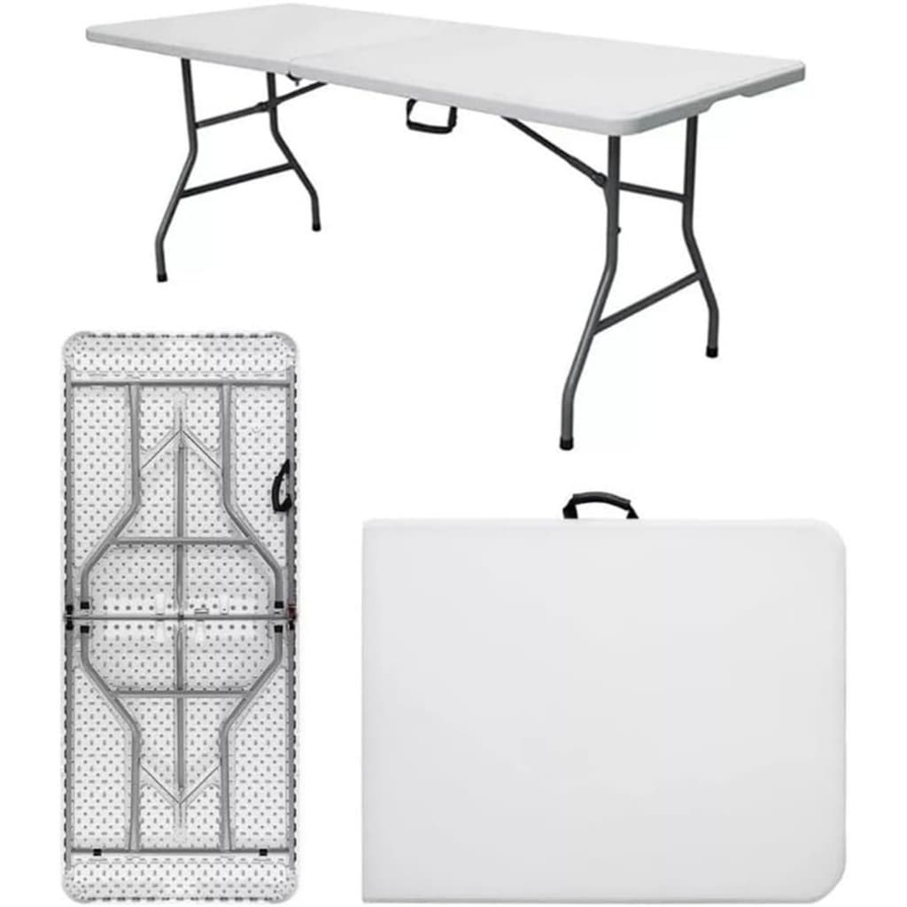 Mesa Picnic Branca 1,80M Dobrável Vira Maleta Portátil