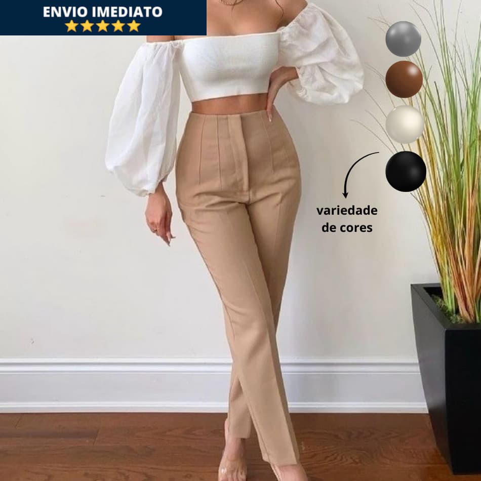 Calça Alfaiataria Feminina Cintura Alta Com Ziper  ZR 020 Lançamento Social Slim Fino Elegante Empresaria Blogueira