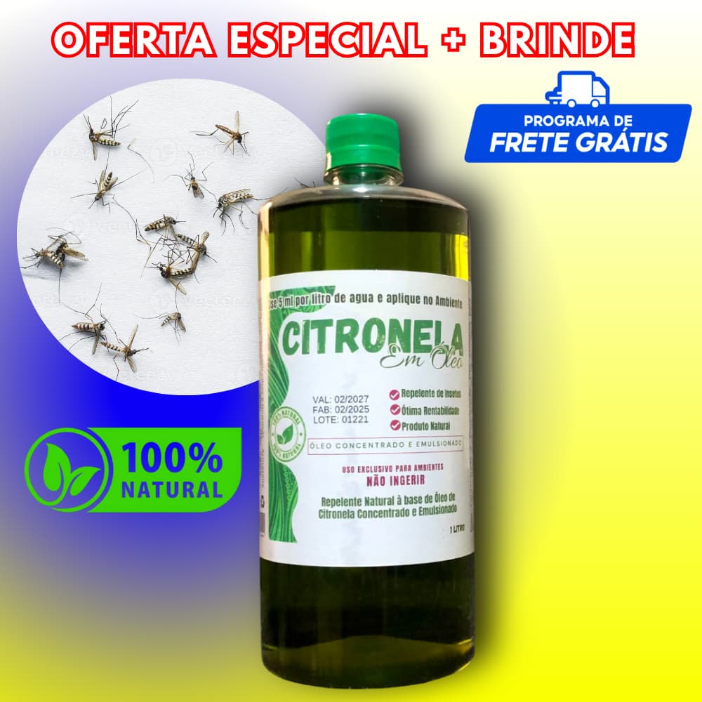 Óleo de Citronela Profissional Concentrado 5ml Rend 1L Repelente Natural Econômico