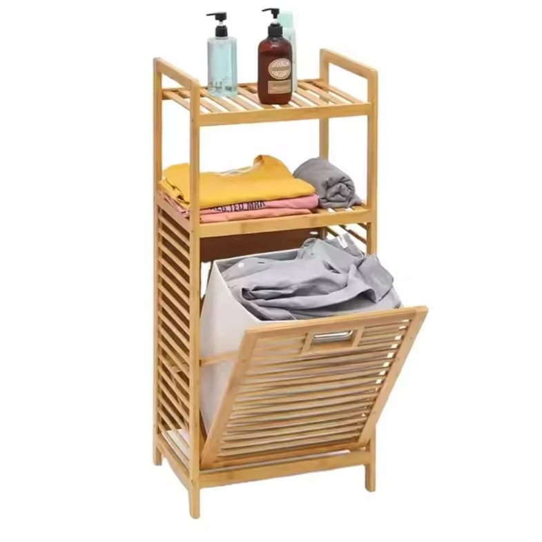 Rack De Bambu Cesto De Roupas Lavanderia C/ 2 Prateleiras Organizador Grande PREMIUM