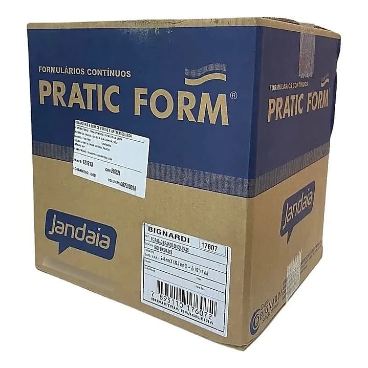 Formulário Contínuo 1 Via Razão Branco 240x140mm 6000 Folhas Jandaia