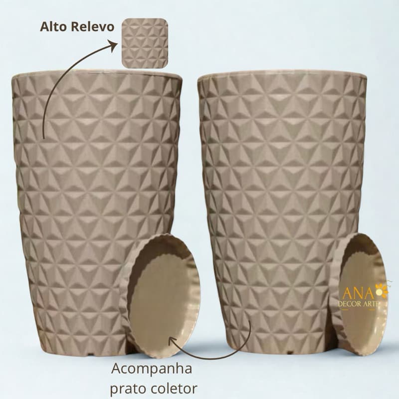 Kit 2 Vasos Para Plantas De Polietileno Coluna Diamante G/ 60x 37 x 24 Vaso Grande