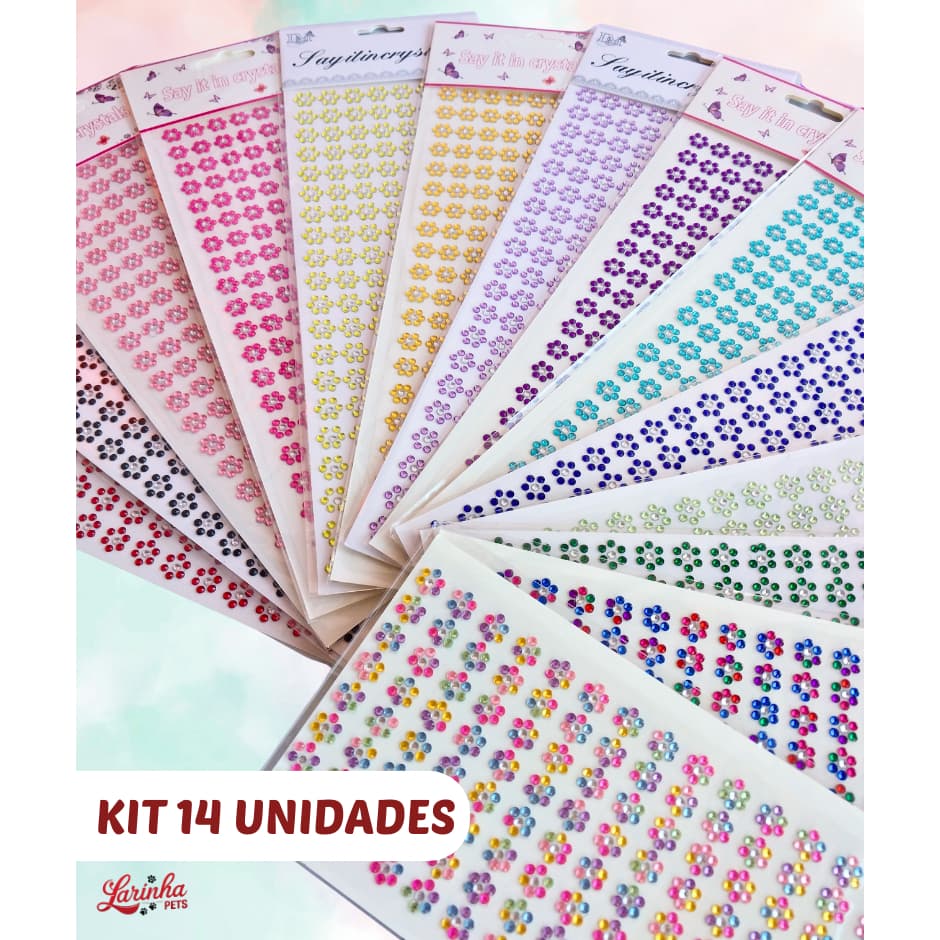 Kit 14 Cartelas de brilho adesivos - 160 adesivos por cartela - Cores Sortidas