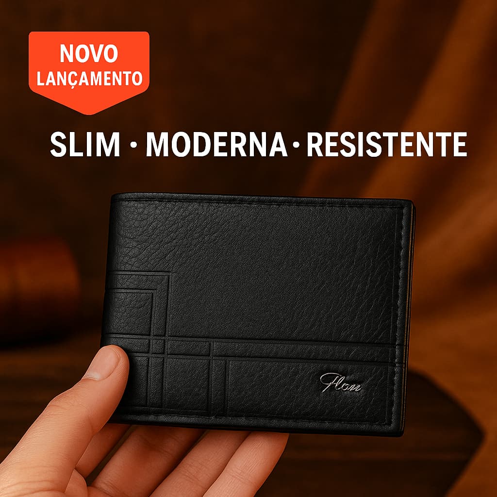 Carteira Masculina Slim Couro PU Premium Preto e Marrom Moderna, Resistente e Elegante