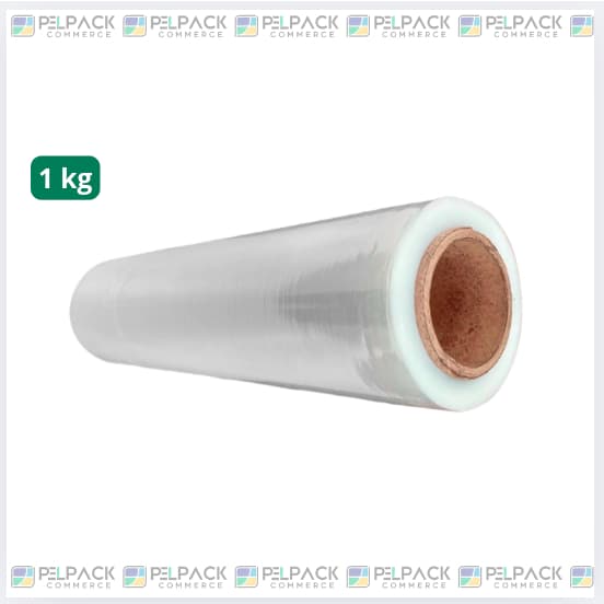 1 Bobina Rolo Filme Stretch (1KG) 50cm x200 metros Virgem Transparente Estiramento até 300%