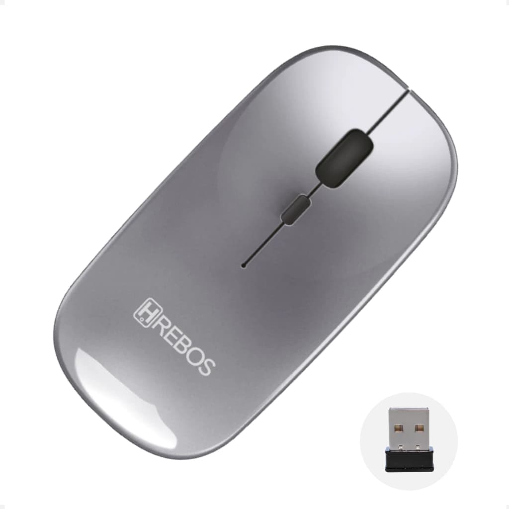 Mouse Sem Fio Hrebos HS-526 Wireless 2.4Ghz Recarregável Bluetooth Para Windows Notebook iOS Macbook