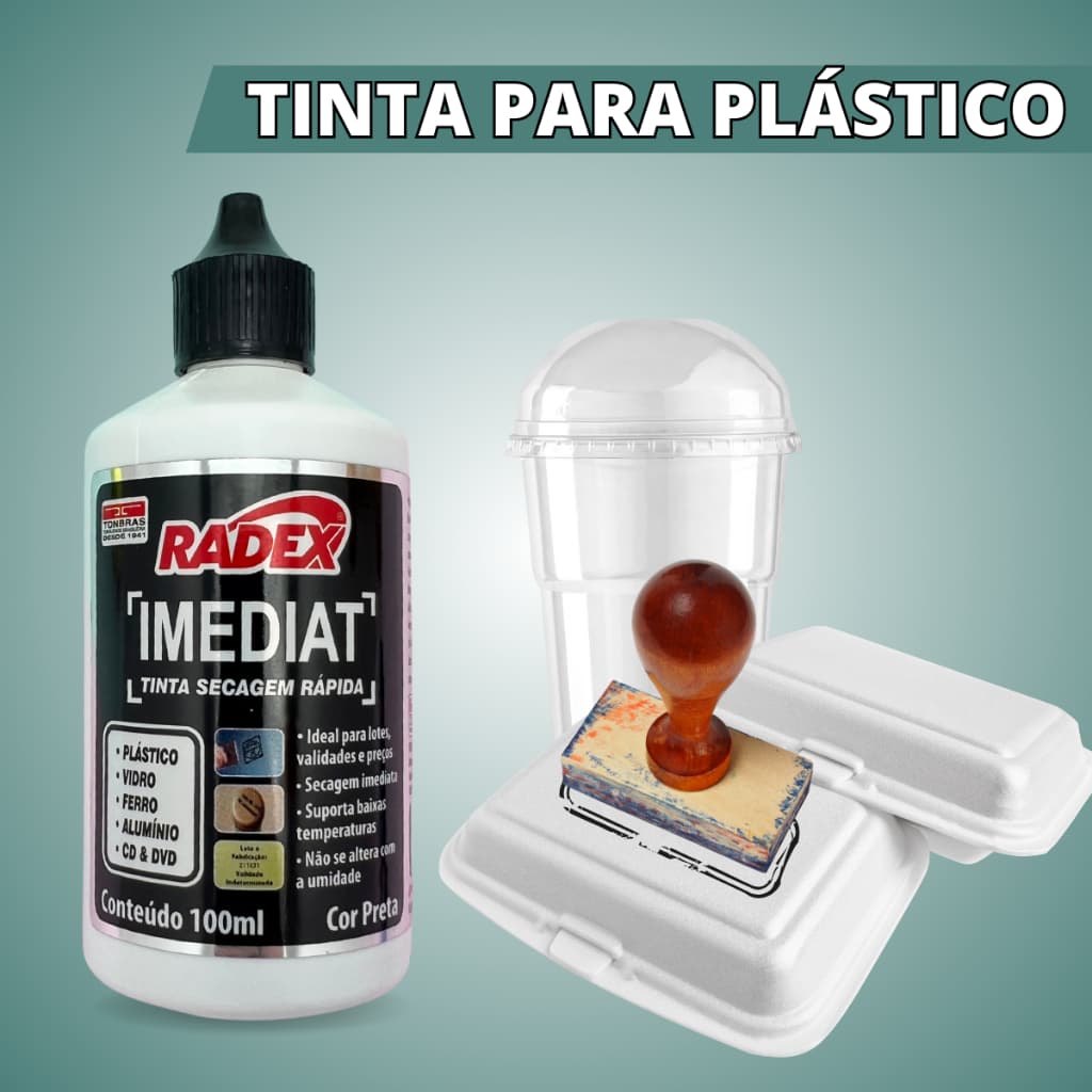 Tinta Para Carimbo Secagem Rápida Para Plástico 100ml Radex