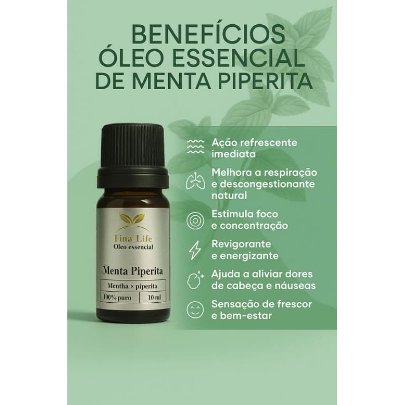 Óleo essencial Menta piperita- Hortelã pimenta 10ml fina life - expectorante