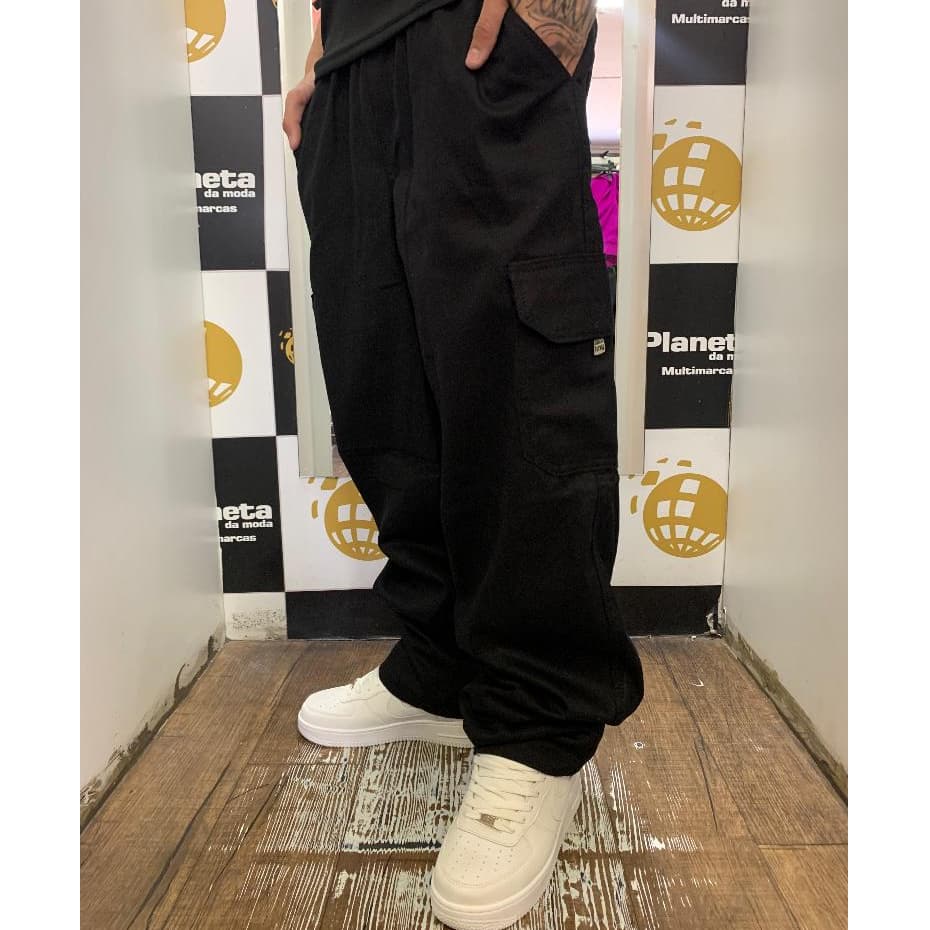 Calça Cargo Sarja Masculina Dazzling Larga Preto Bege Street Streetwear Mandrake Casual Original