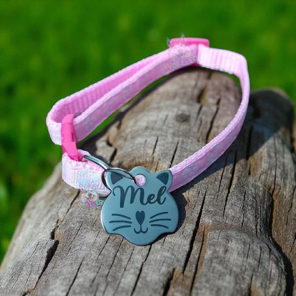 Coleira com Nome Cachorro Gato Personalizada Coleira para Gato Plaquinha (Gravamos)
