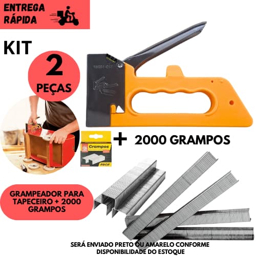 Kit  Grampeador Tapeceiro Profissional + 2.000 Grampos 8mm para Móveis, Estofados e Decoração