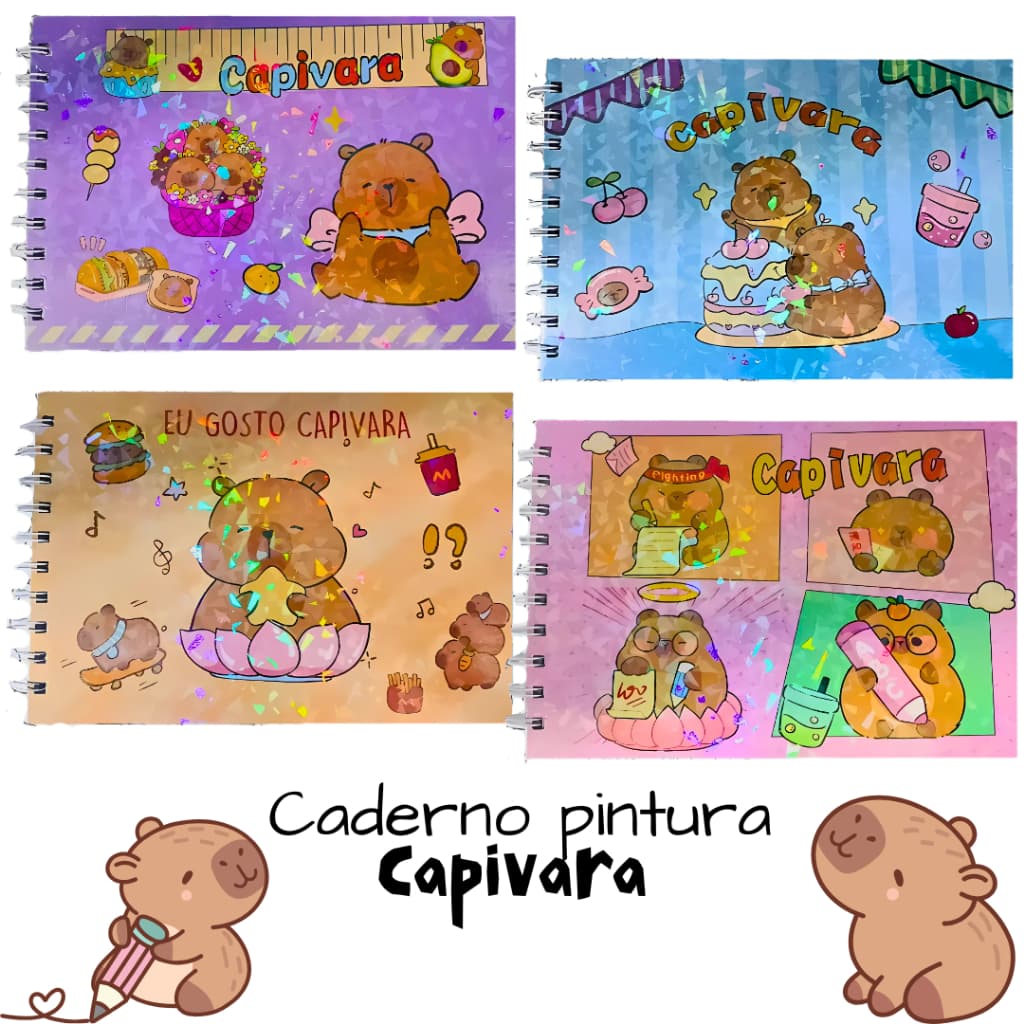 Caderno de Pintura Capa Dura Holografica Capivara diversas cores