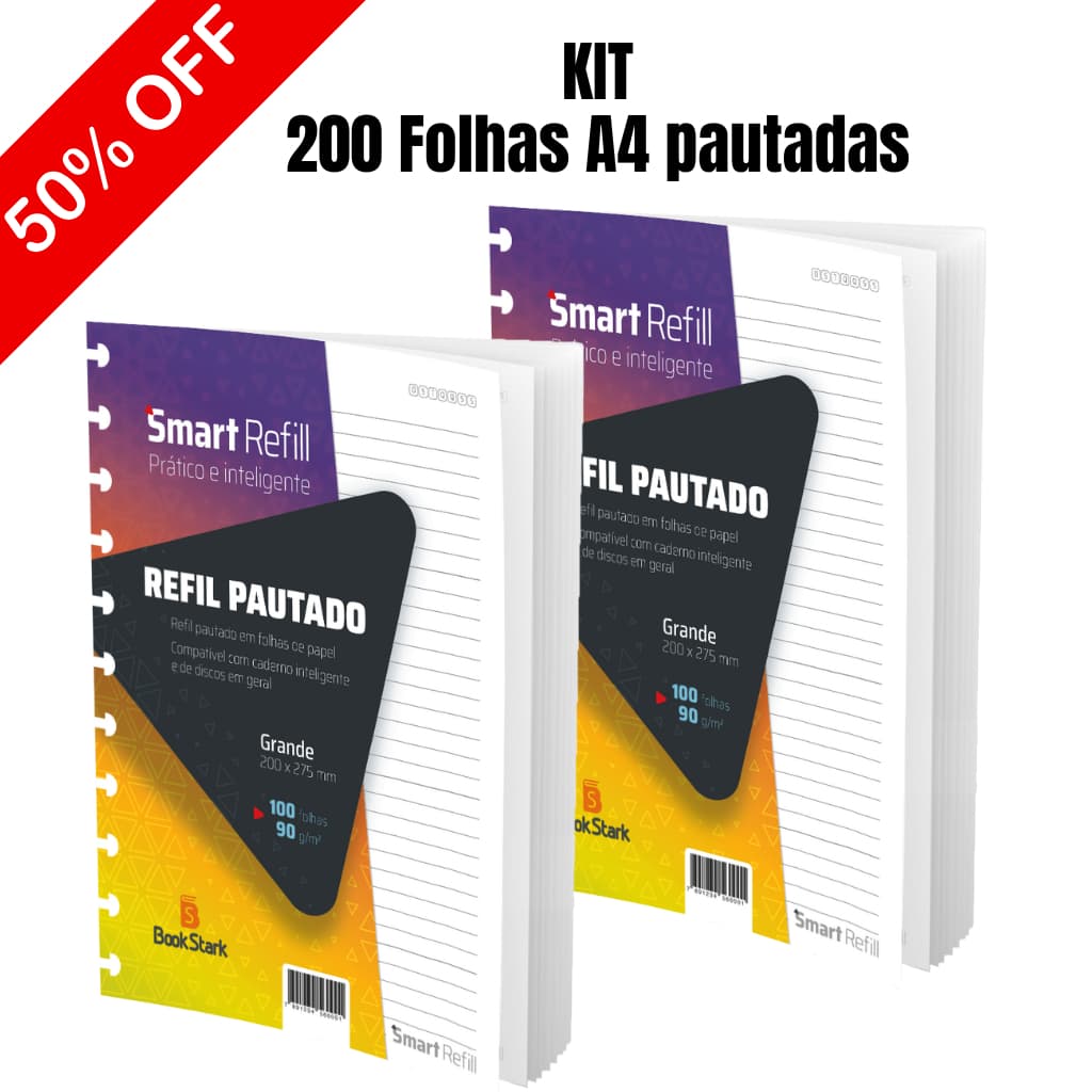 Caderno inteligente Refil Pautado 100 folhas 11 Discos (A4) KIT com 2 unidades
